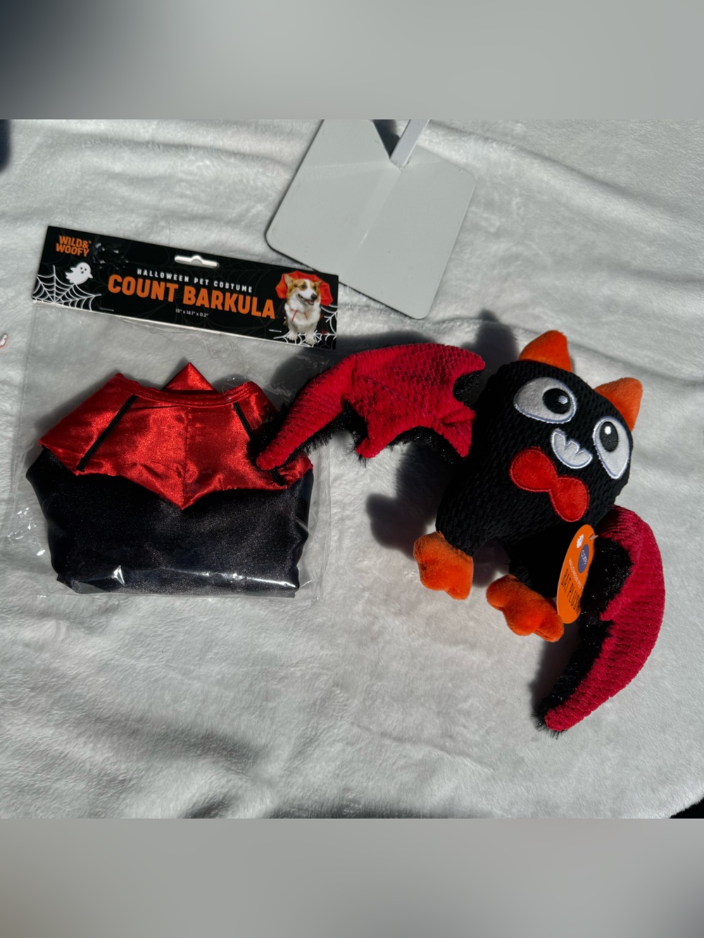Halloween Pet Costume and Toy Bat Plush - Black & Red